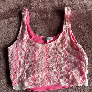 Charlotte Russe Pink and White Lace Tank Top